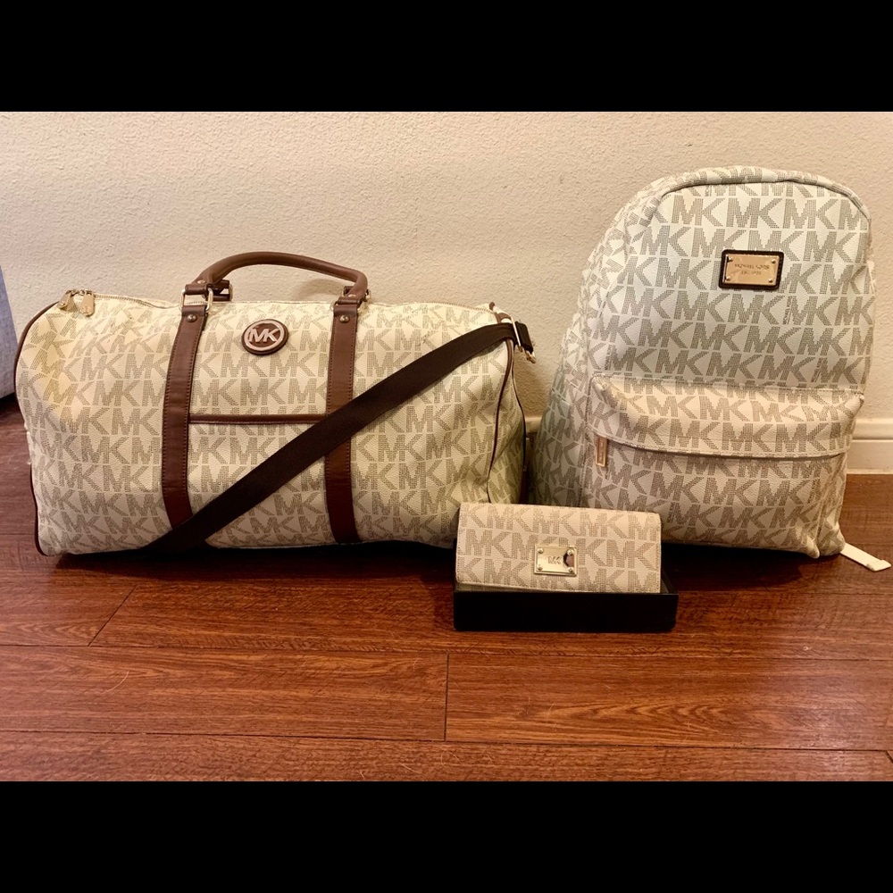 MK Logo Duffel, Backpack and Wallet Set